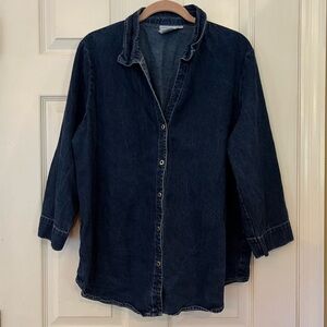 Hot Cotton Marc Ware Denim Shirt V-Neck Western Snap Front Blue USA Sz L